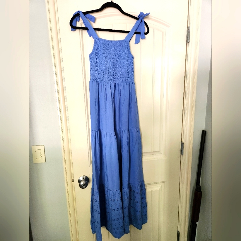 Periwinkle Maxi Eyelet Dress